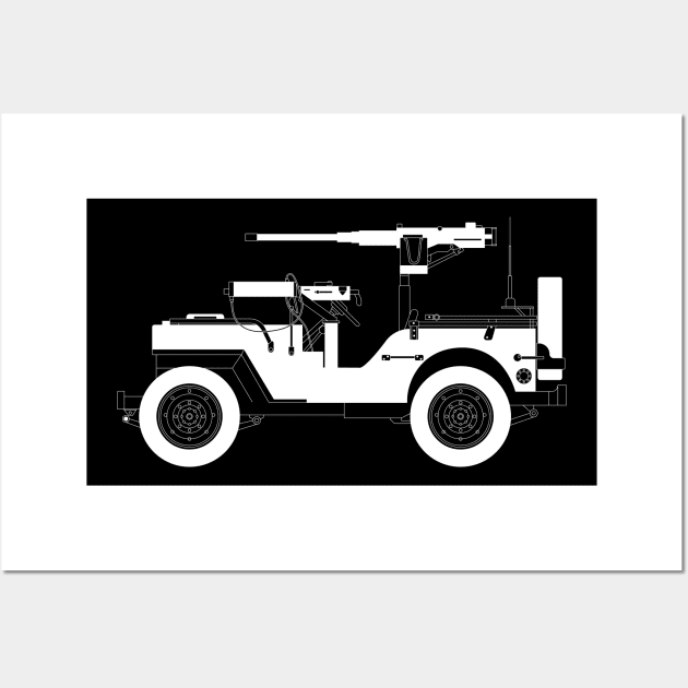 Willys MB White Outline Wall Art by kindacoolbutnotreally